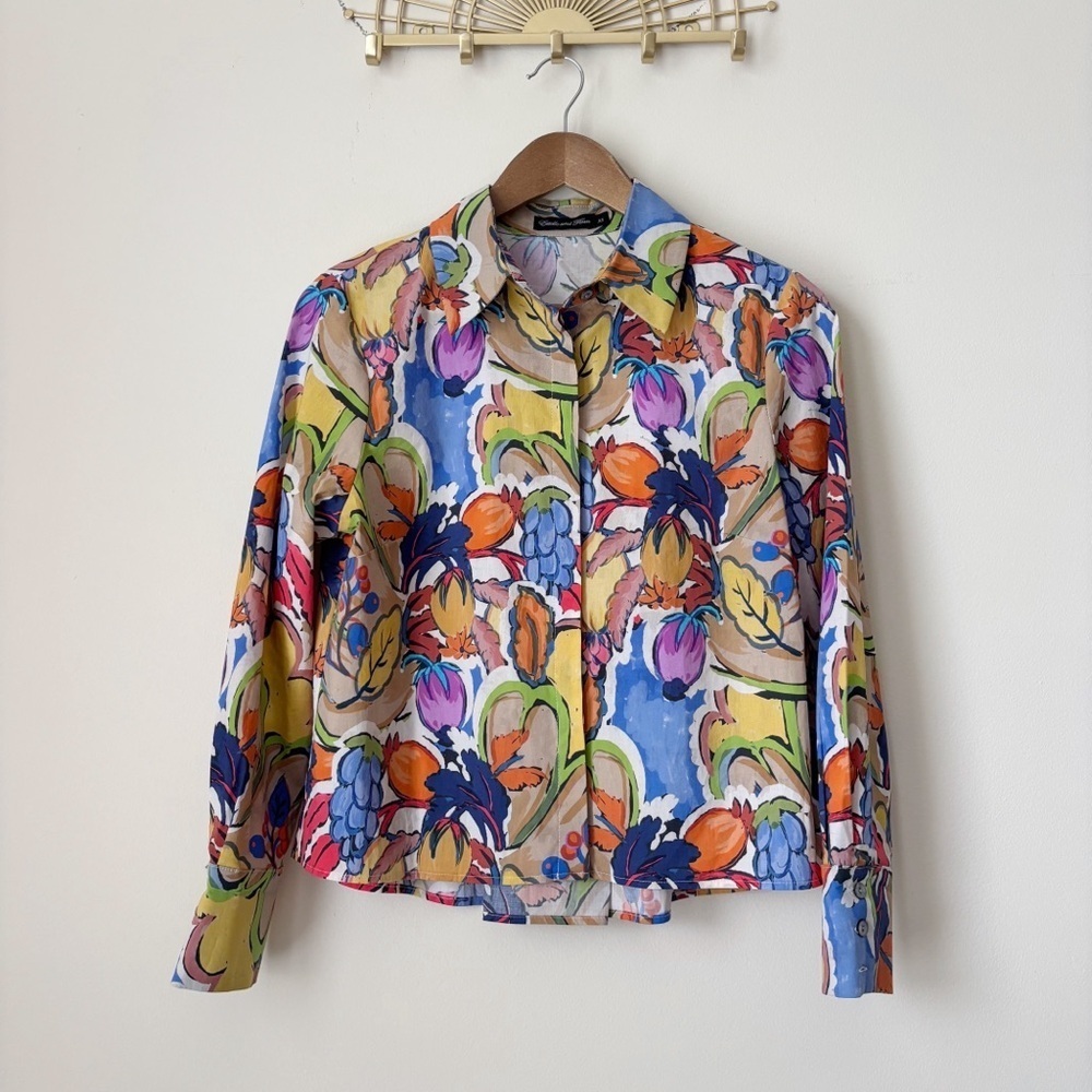 Estelle and Finn Painterly Fruit Print Button Up Shirt XS Art To Wear